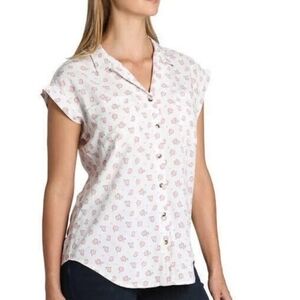 JACHS Girlfriend NWT cap sleeve patterned button down blouse with pocket…